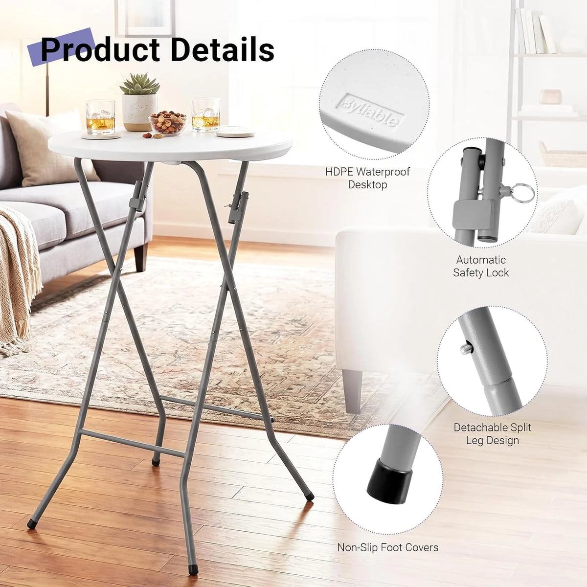 24" Round Folding Cocktail Table-8