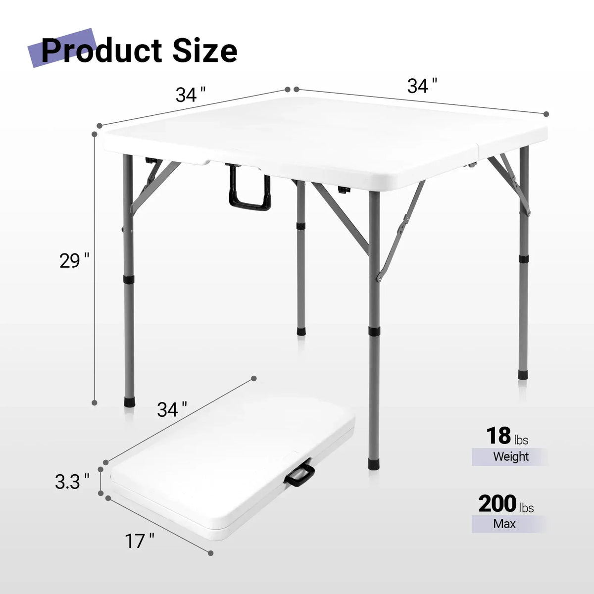 34" Square Folding Table