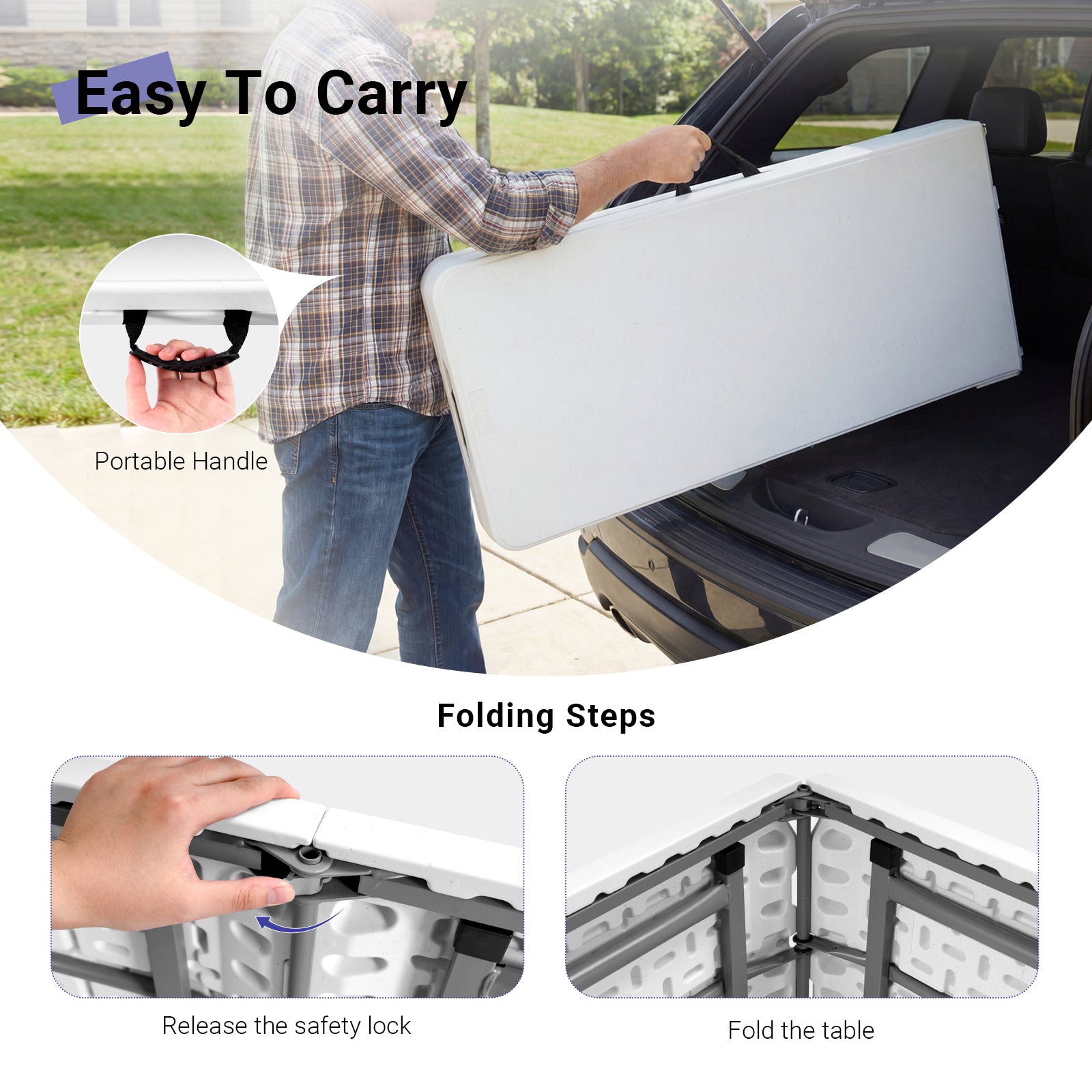 6FT Narrow Folding Table