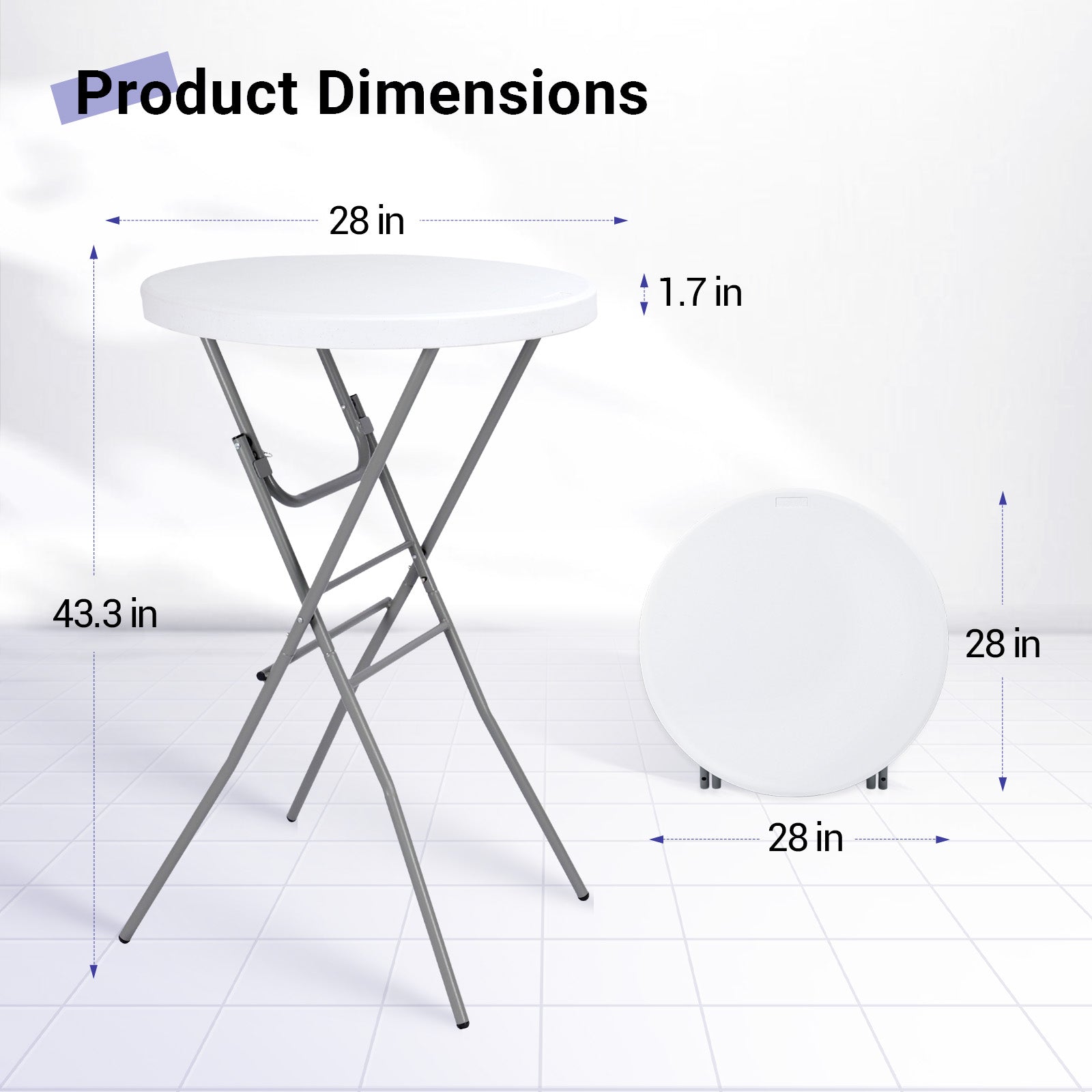 28" Round Folding Cocktail Table