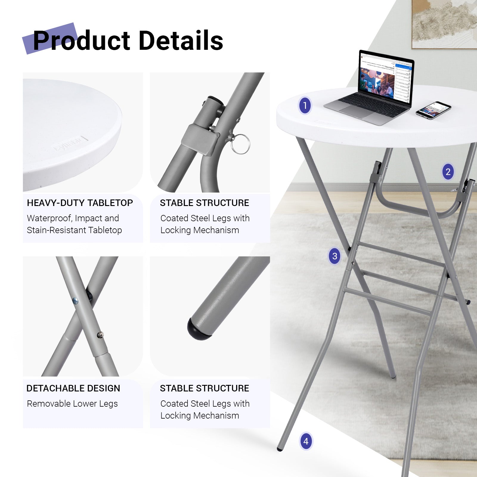 28" Round Folding Cocktail Table