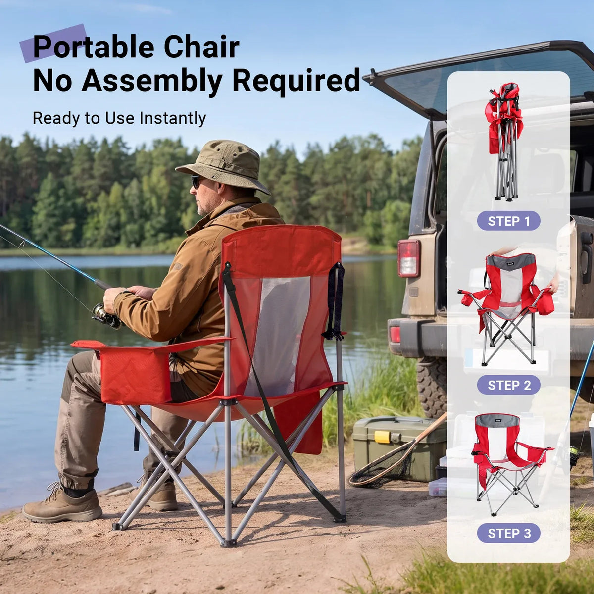 Oversize Folding Camping Chair with Cooler Bag
