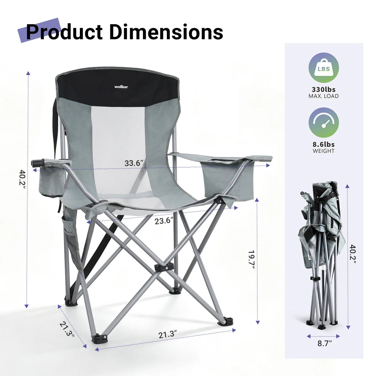 Wollker Folding Camping Chair with Cooler Bag