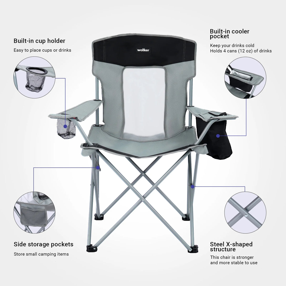 Wollker Folding Camping Chair with Cooler Bag