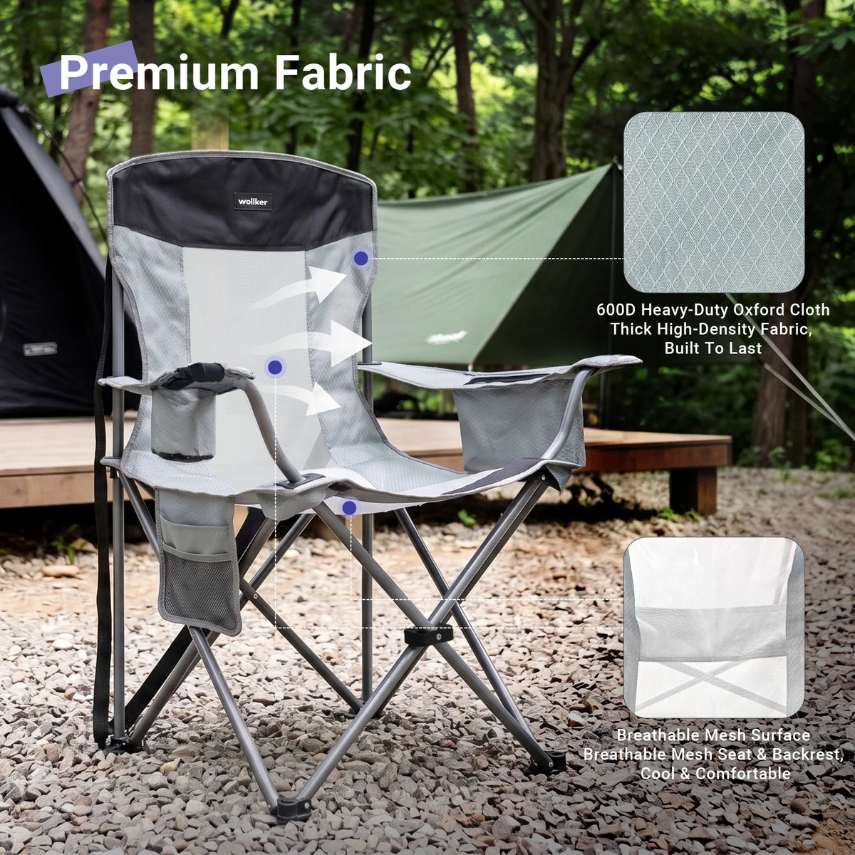 Wollker Folding Camping Chair with Cooler Bag